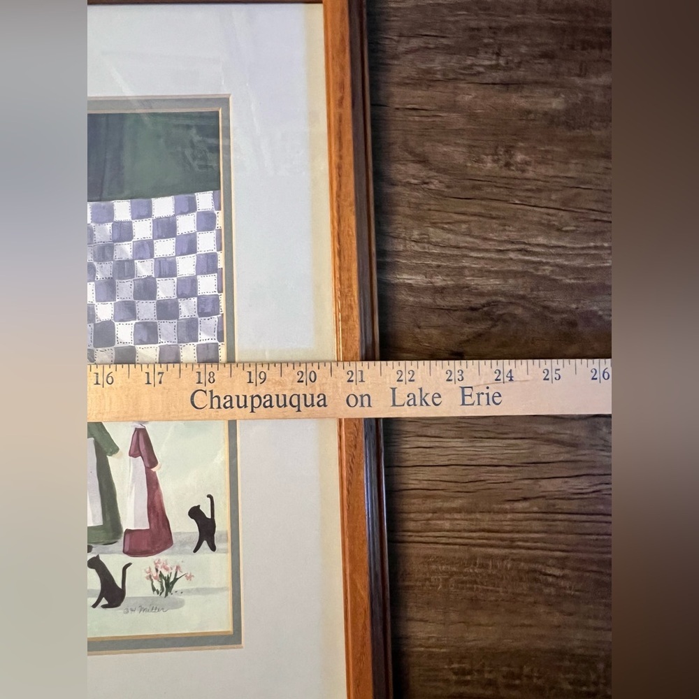 Framed Watercolor Art- Amish Quilting With Cats, Signed by Artist Miller 1994 - Picture 10 of 12
